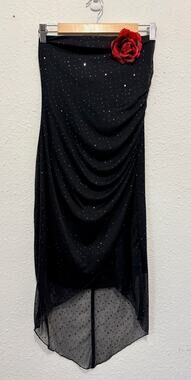 Vintage Y2K Strapless Dress High Low Whimsygoth Sequin Made in USA Sheer